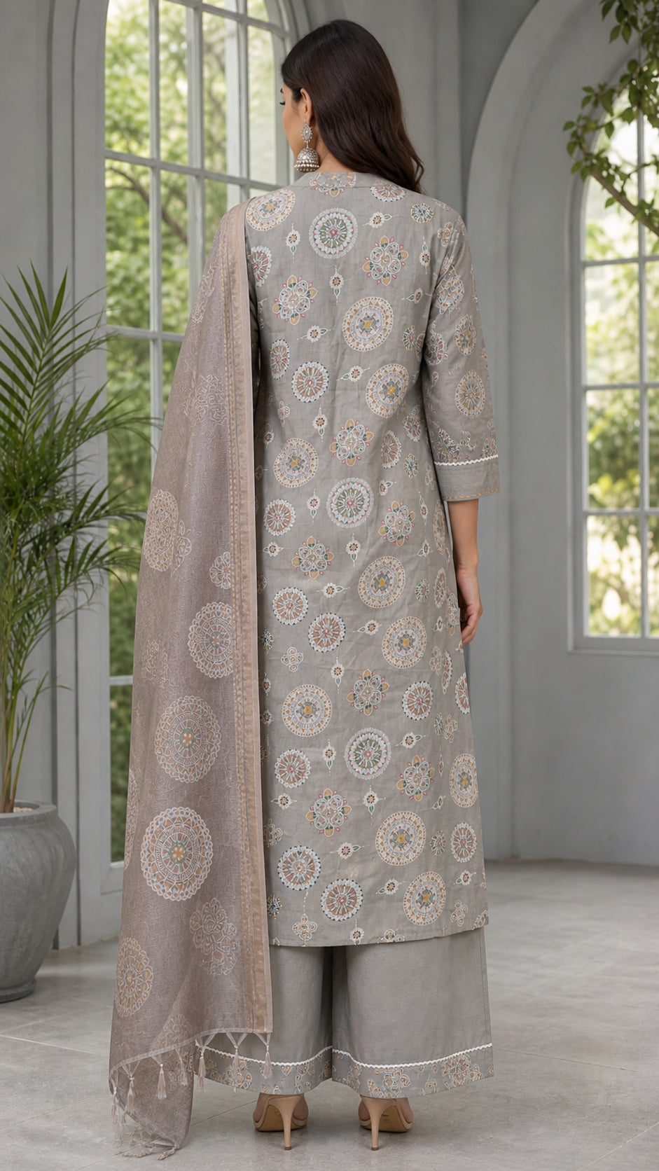 Peachmode Grey Viscose Ethnic Motif Salwar Suit - Image 4