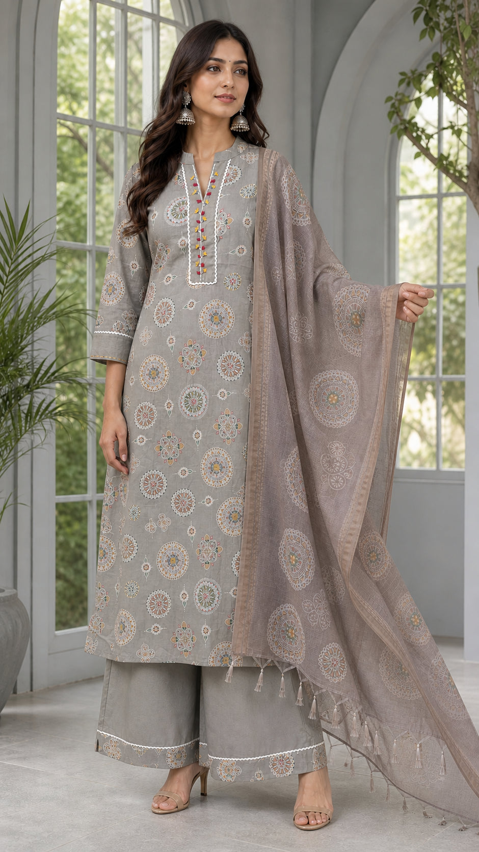 Peachmode Grey Viscose Ethnic Motif Salwar Suit - Image 5
