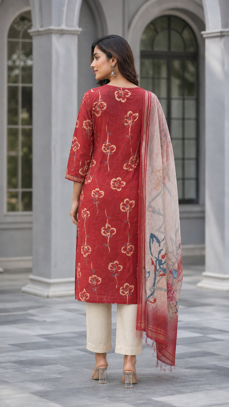 Peachmode Maroon Viscose Blend Floral Printed Salwar Suit - Image 4