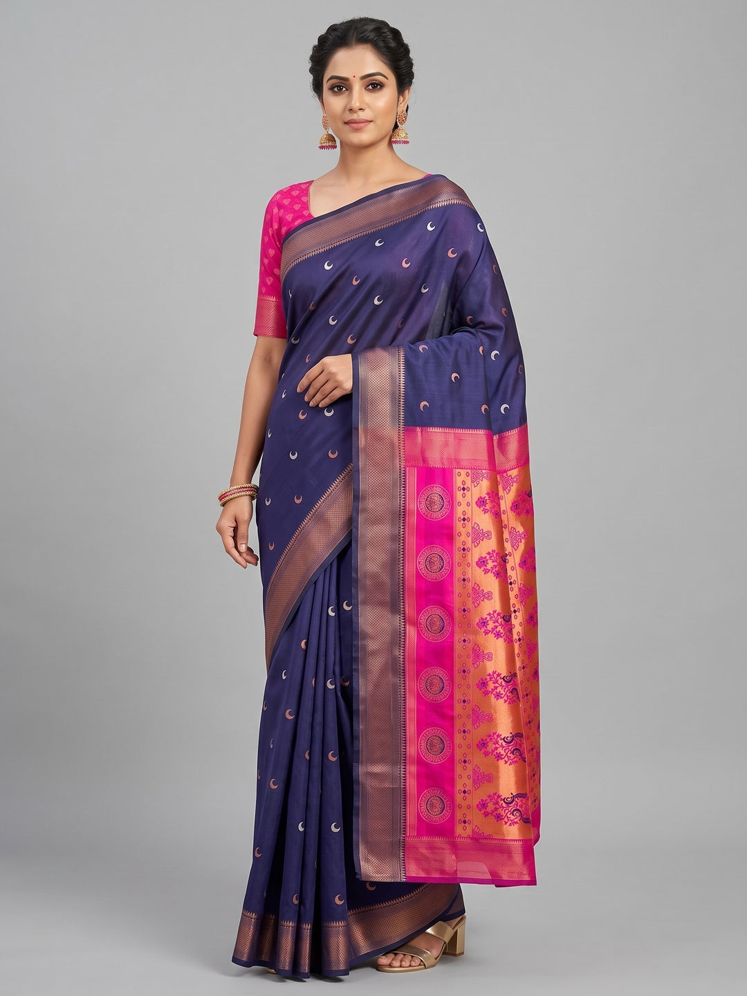 Blue Zari Weaving Cotton Silk Jacquard Saree - Image 1