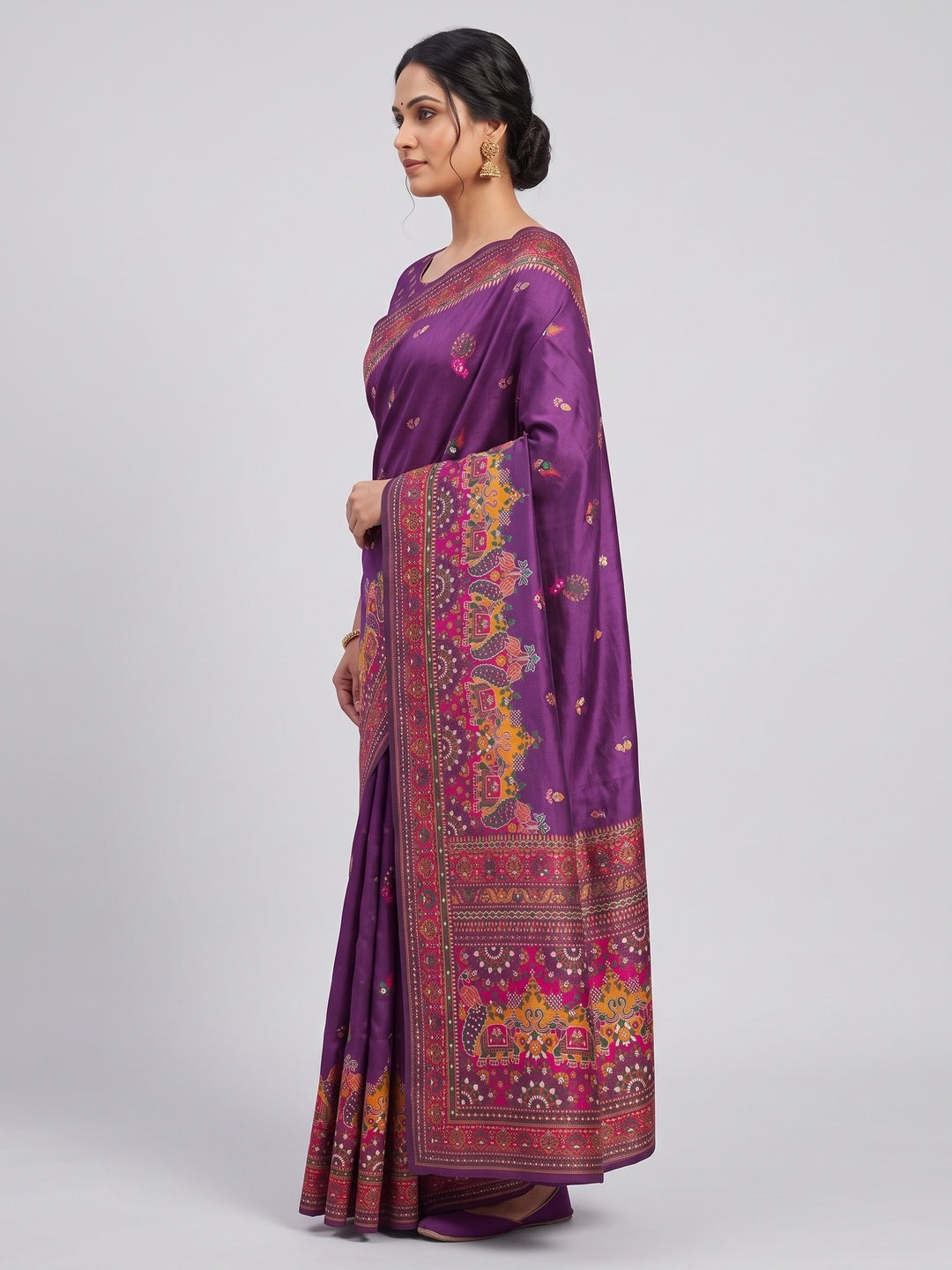 Purple Pashmina Silk Weaving Saree Designed in Classic Rajwadi Style for Festive Wear - Image 3