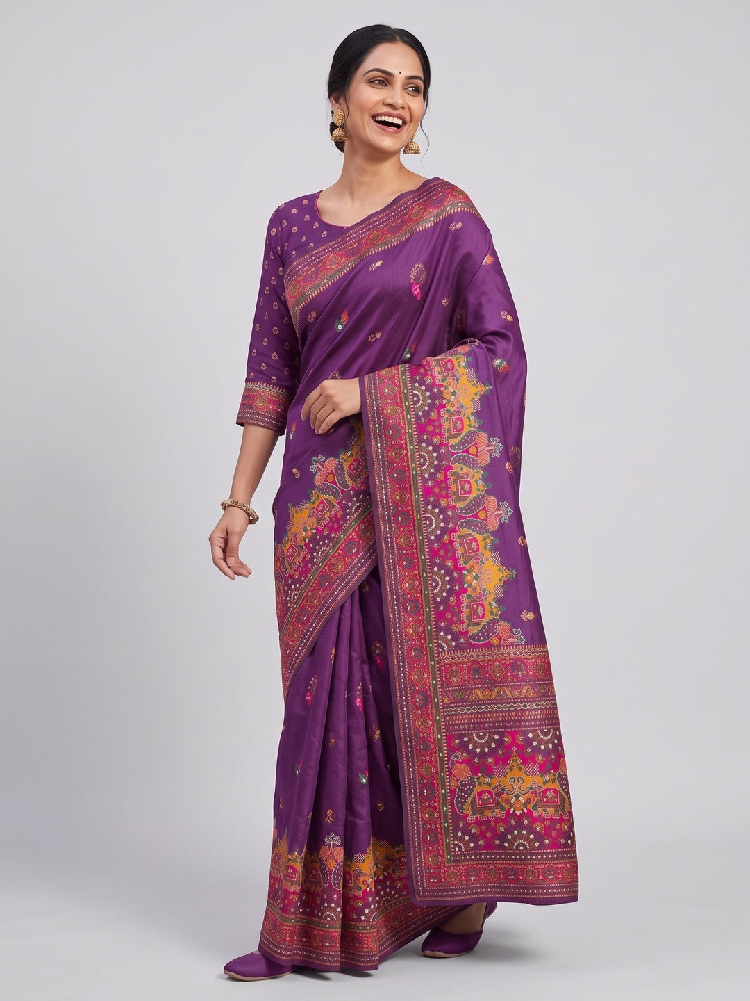 Purple Pashmina Silk Weaving Saree Designed in Classic Rajwadi Style for Festive Wear - Image 4
