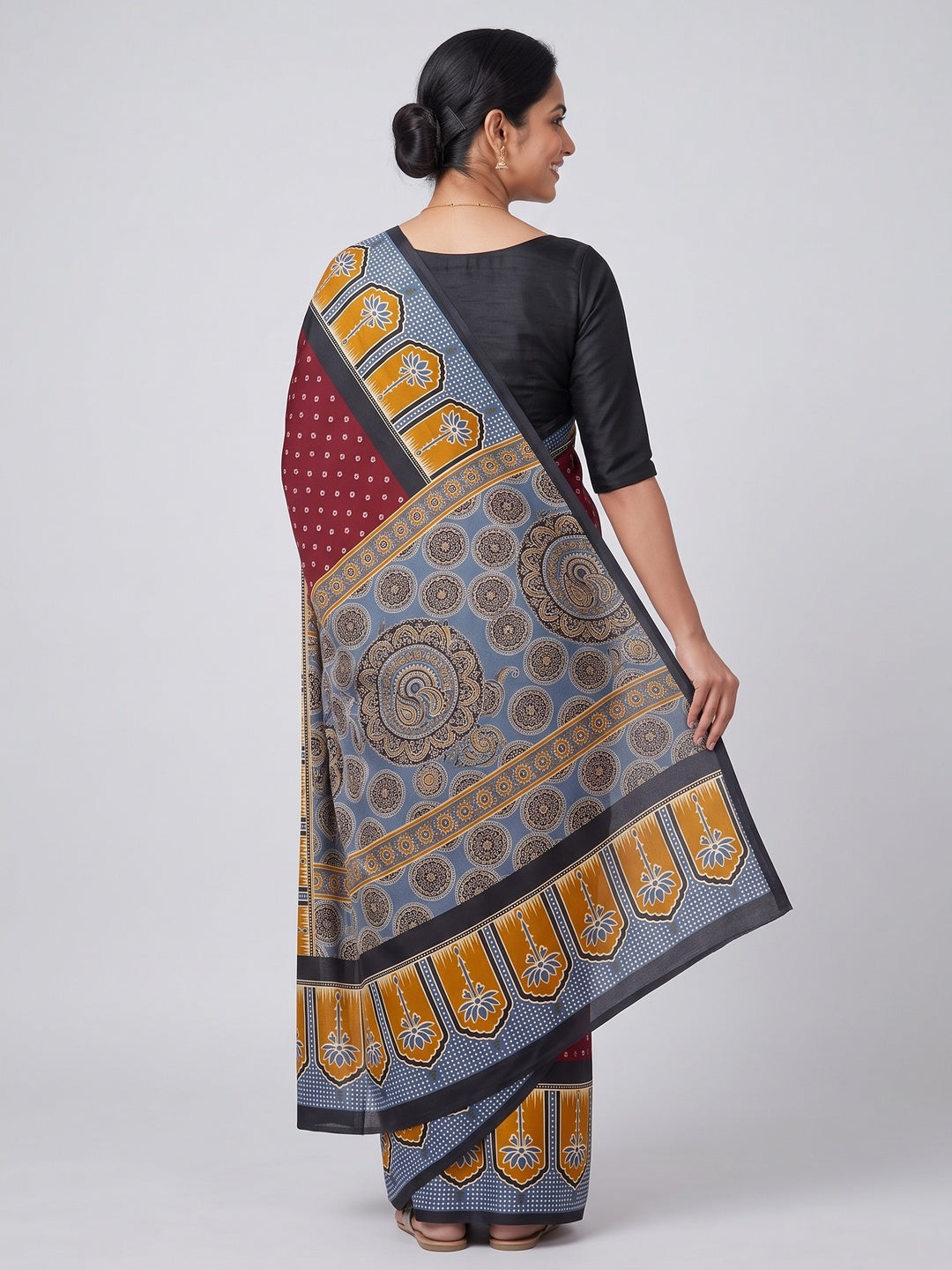 Classic Maroon Crepe Silk Saree Enhanced with Bandhani Work for Timeless Appeal - Image 2