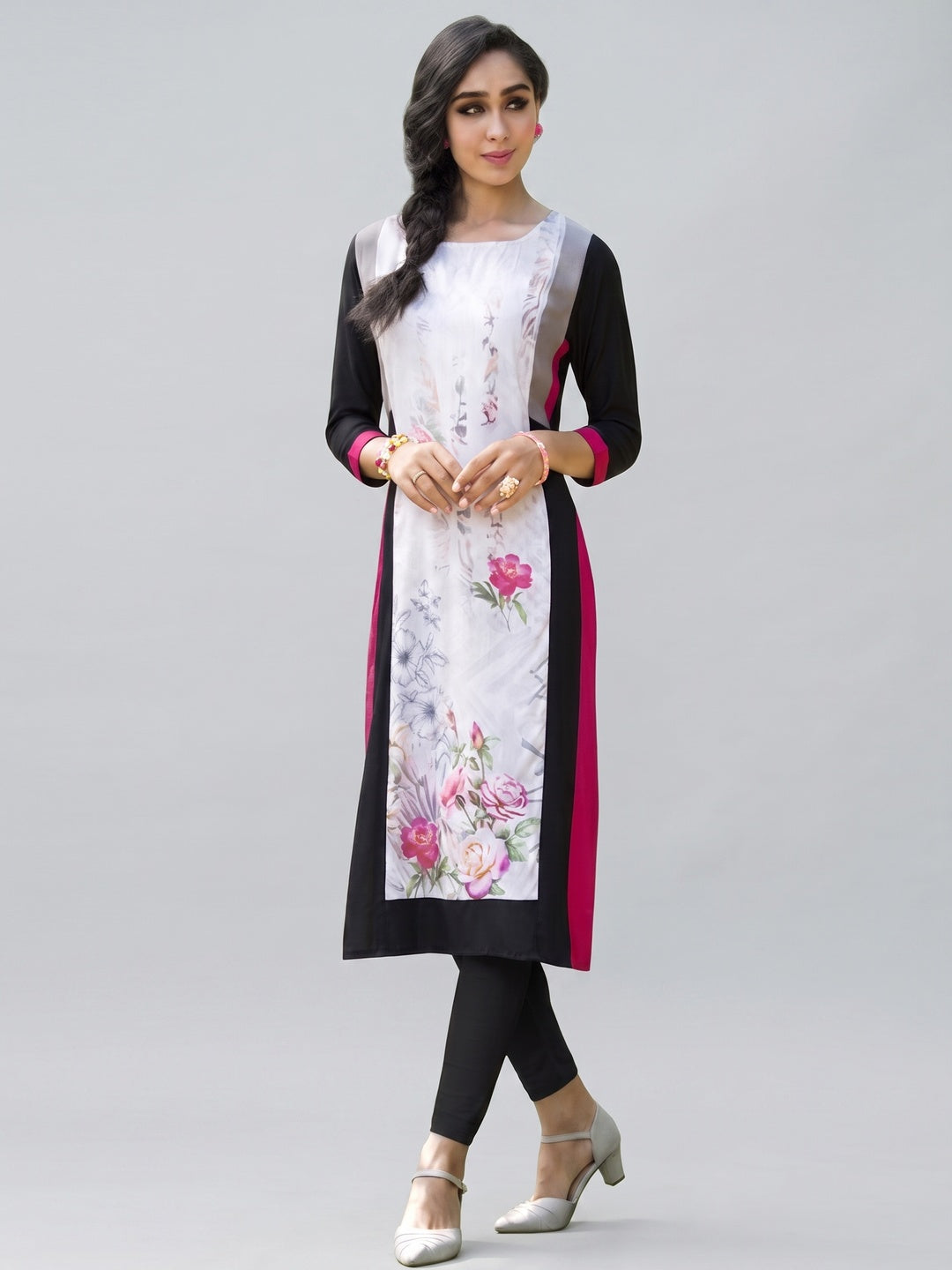 Classy White Colored Casual Printed Rayon Kurti - Image 1