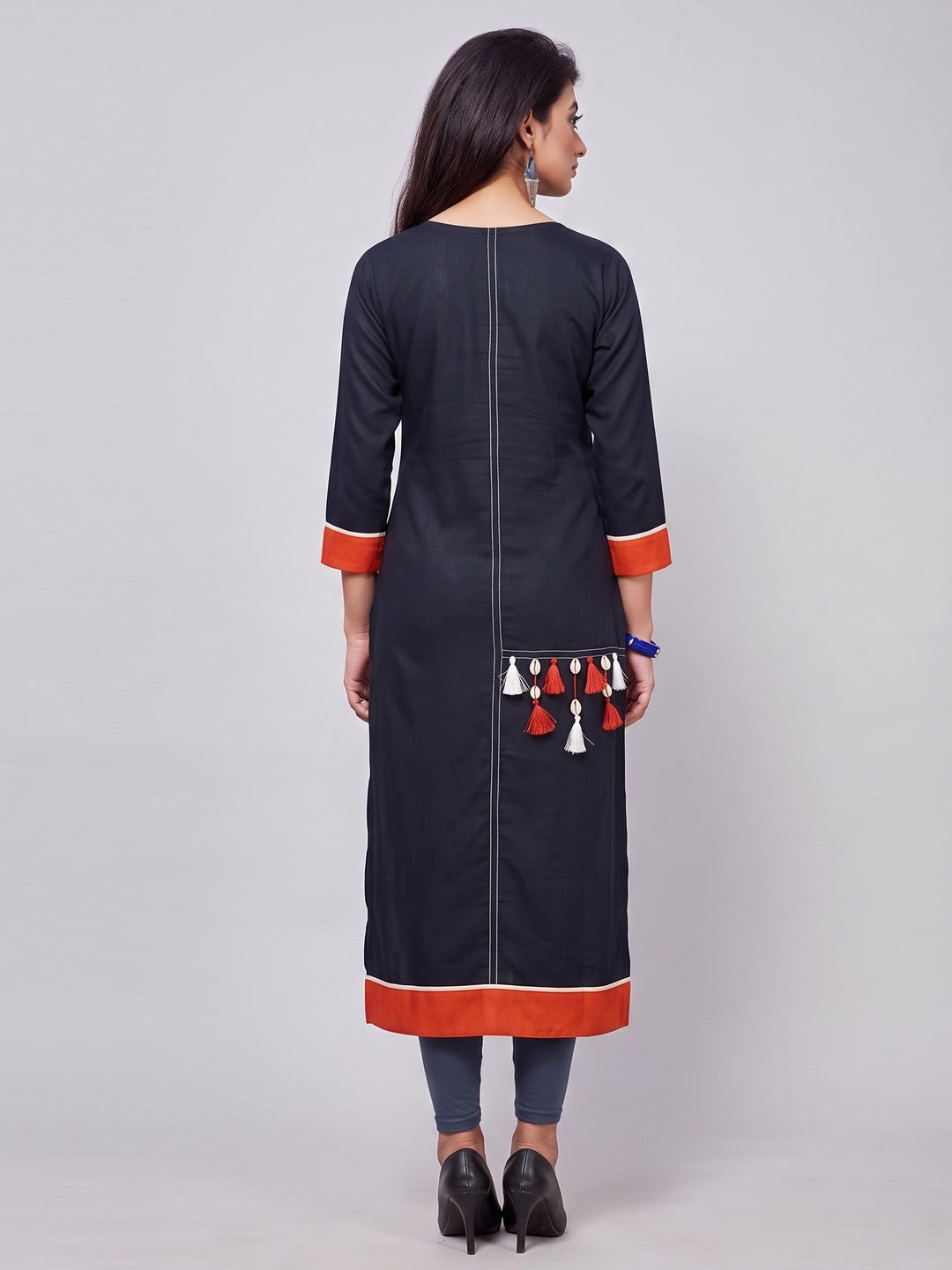 Appealing Navy Blue Colored Party Wear Printed Rayon Kurti - Image 2
