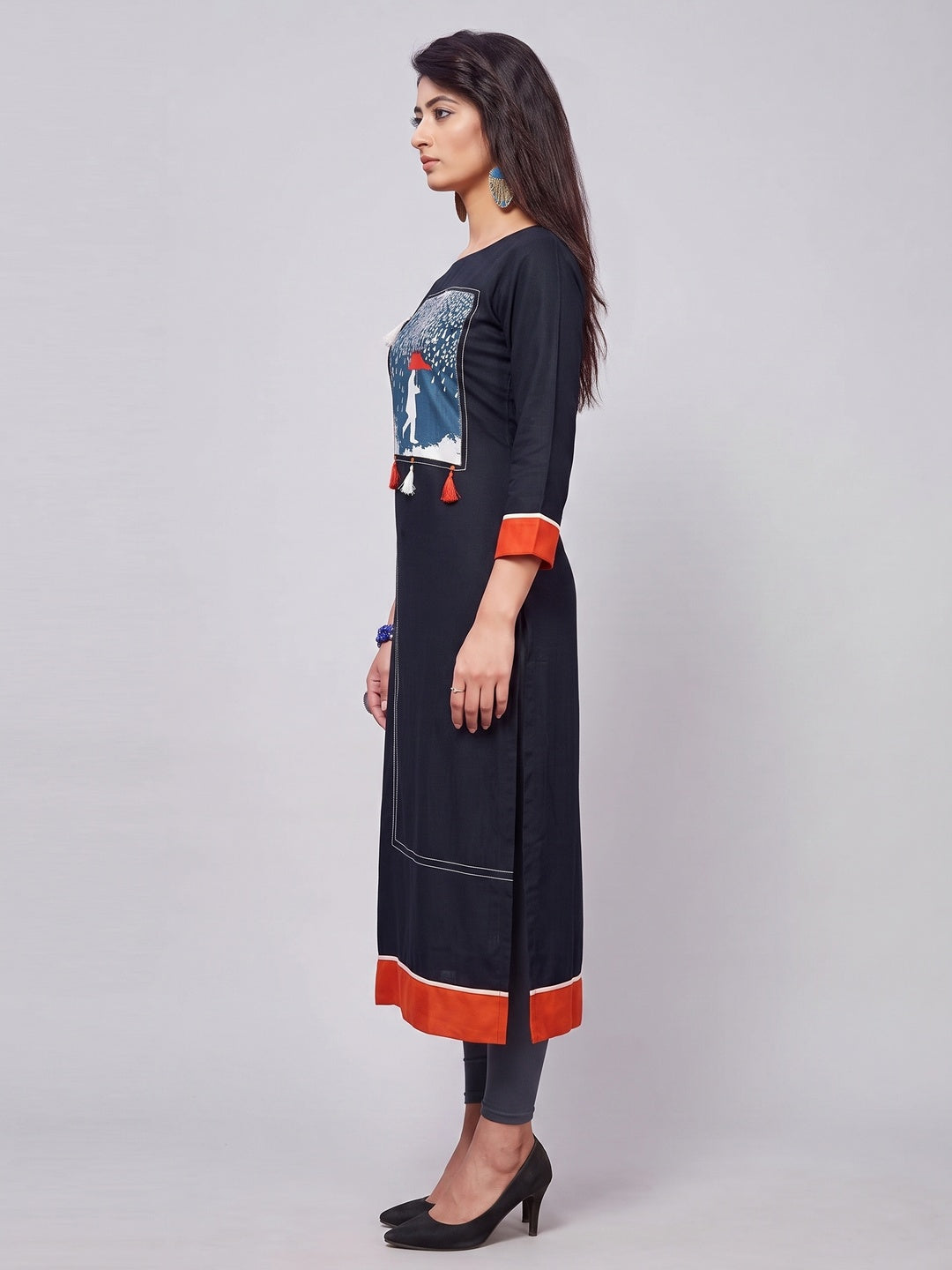 Appealing Navy Blue Colored Party Wear Printed Rayon Kurti - Image 3