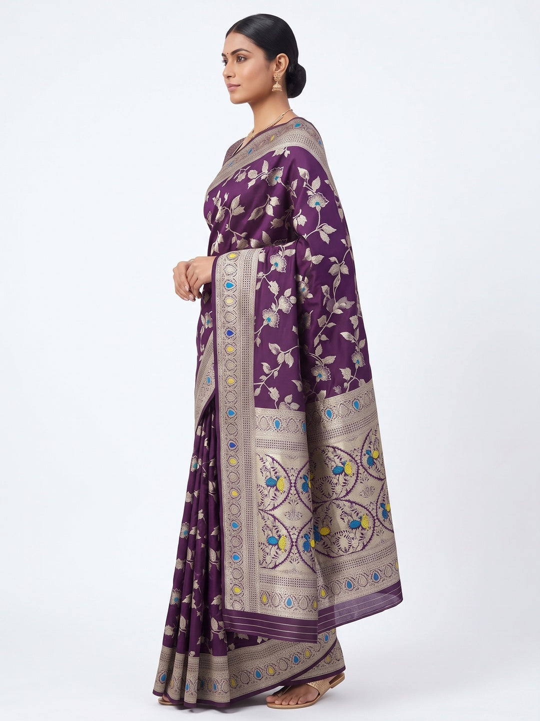 Purple Heritage Pure Silk Saree with Heavy Zari Work - Image 3