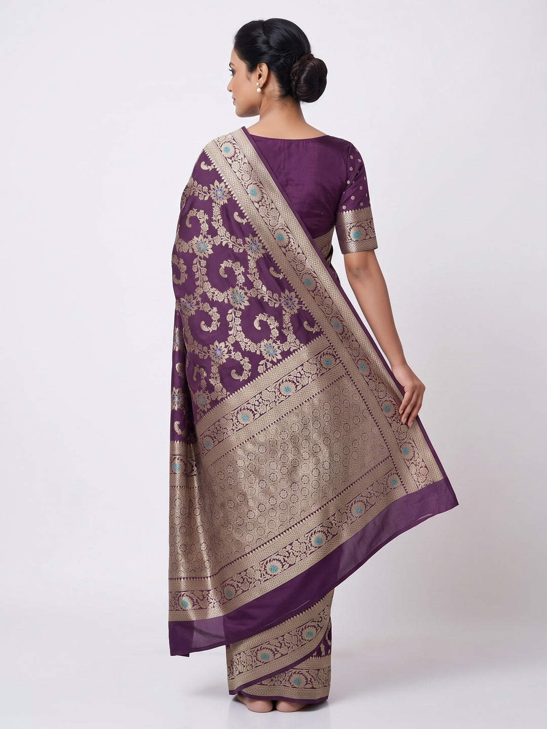 Purple Pure Silk Drape Featuring Traditional Heavy Zari Weaving for a Royal Look - Image 2