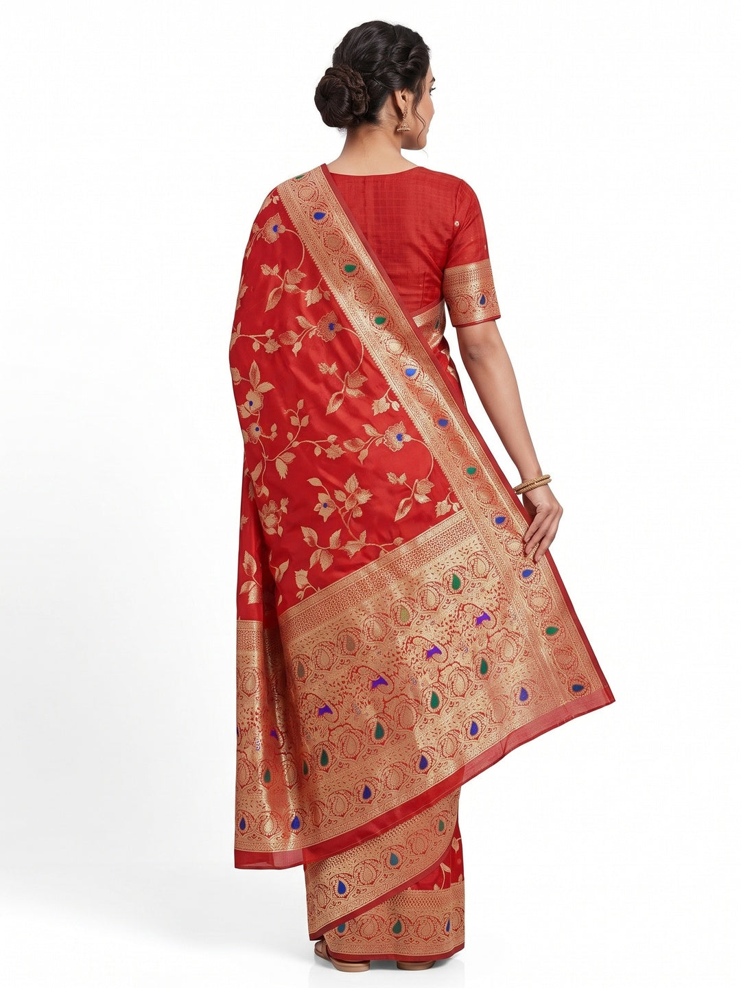 Red Heritage Pure Silk Saree with Heavy Zari Work - Image 2