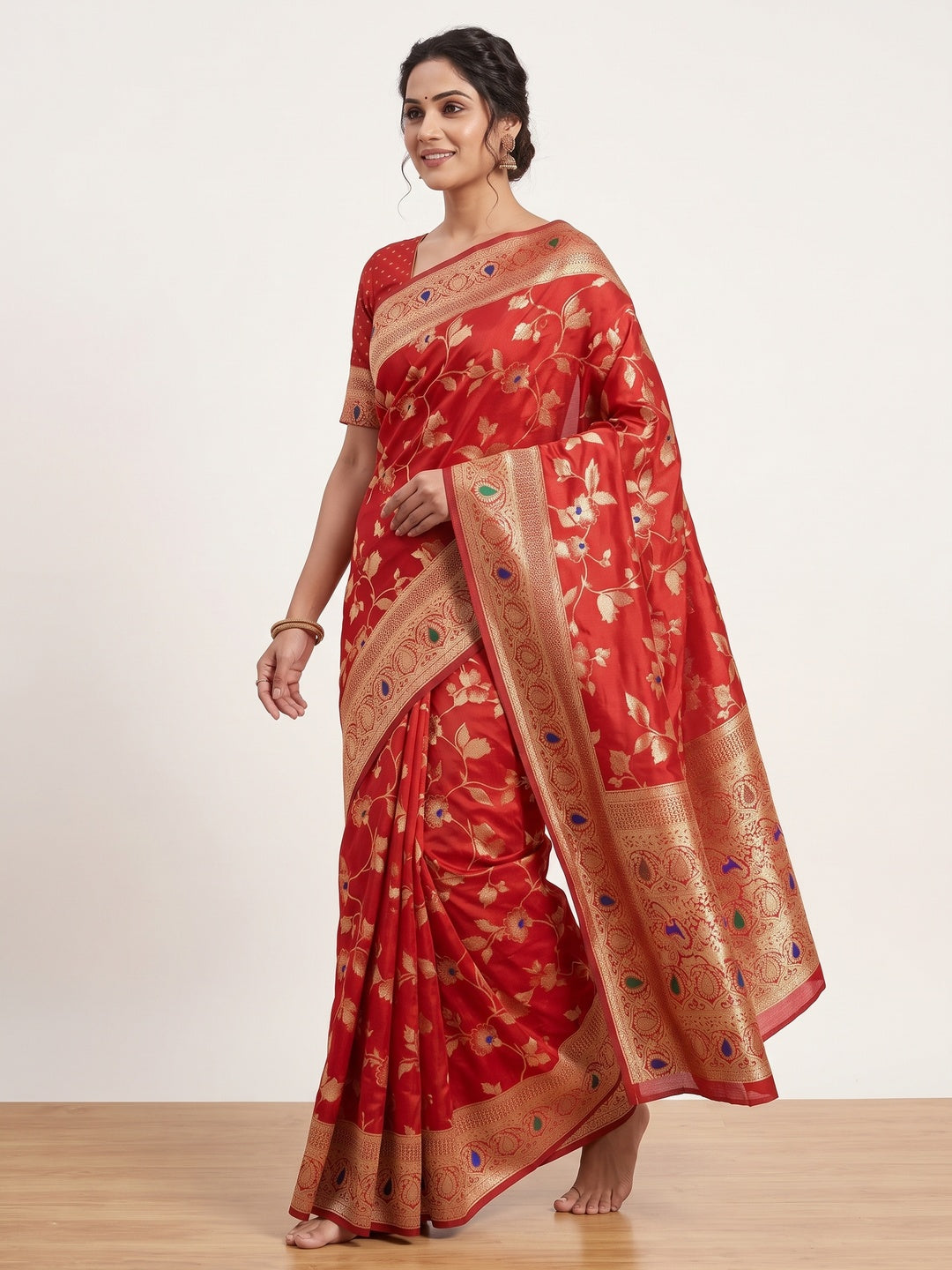 Red Heritage Pure Silk Saree with Heavy Zari Work - Image 4