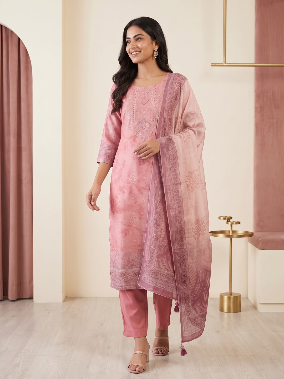 Pink Gucci Silk Embellished Salwar Suit Set - Image 7