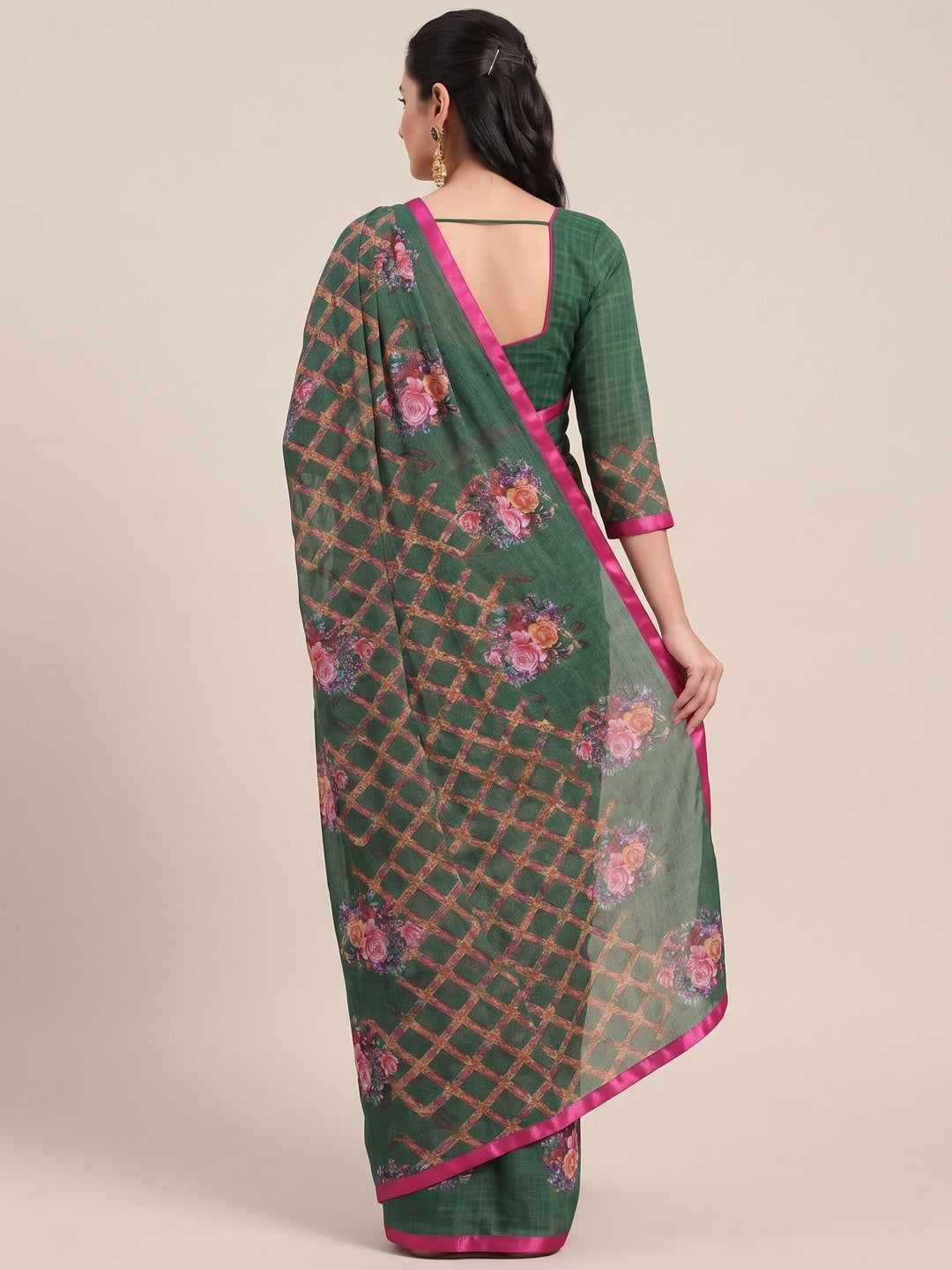 Green Printed Georgette Saree - Image 3