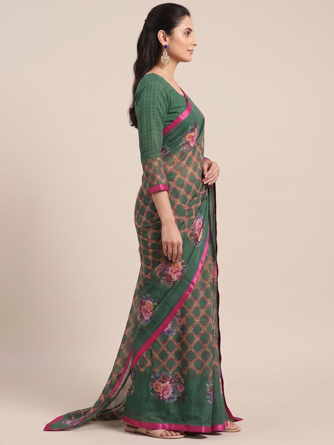 Green Printed Georgette Saree - Image 4