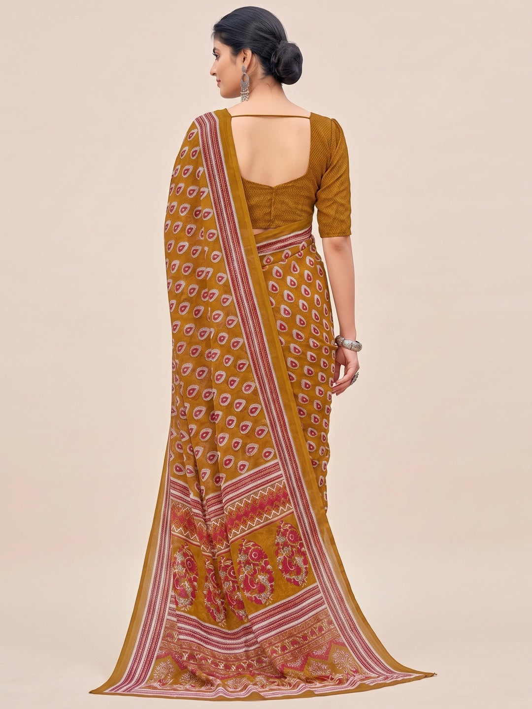Mustard Printed Georgette Saree - Image 3