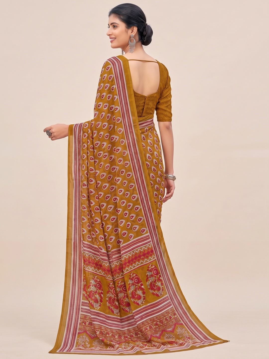 Mustard Printed Georgette Saree - Image 5