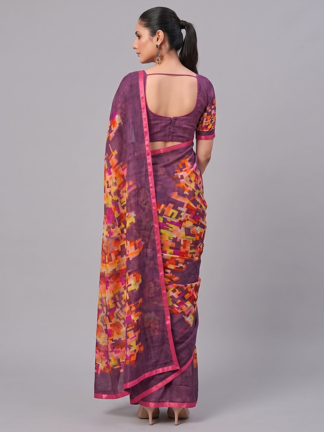 Purple Printed Georgette Saree - Image 3