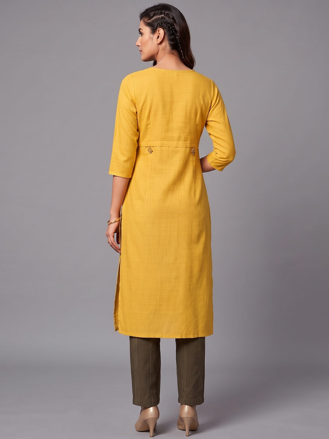 Impressive Yellow Colored Casual Wear Cotton Kurti With Bottom - Image 2