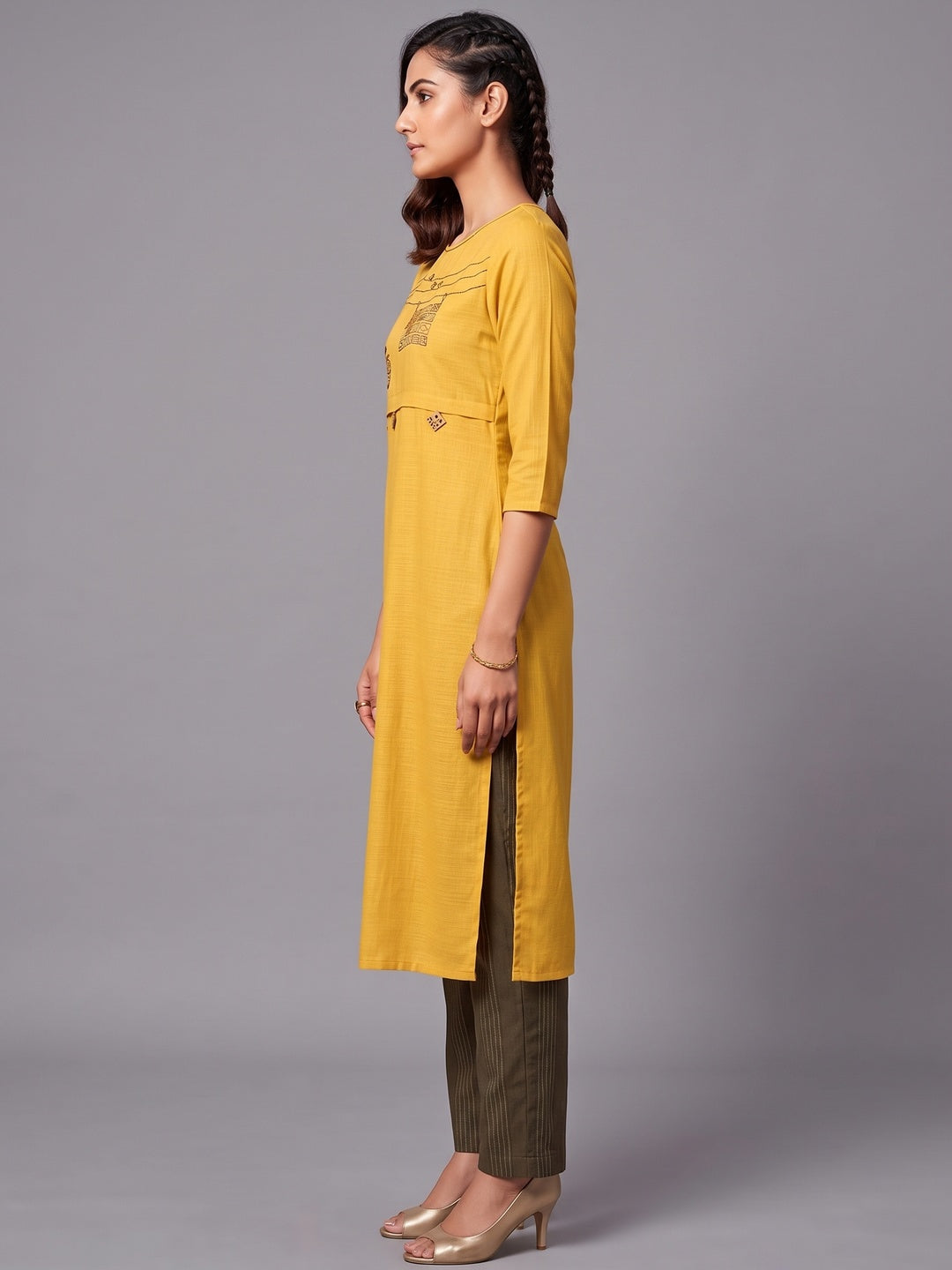 Impressive Yellow Colored Casual Wear Cotton Kurti With Bottom - Image 3