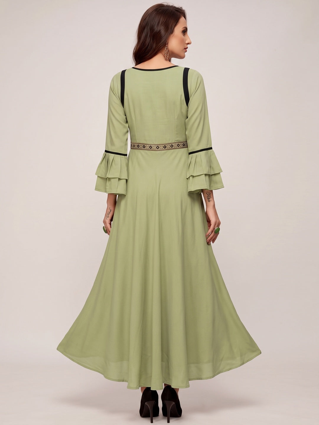 Breathtaking Pista Green Colored Partywear Embroidered Rayon Long Kurti - Image 2