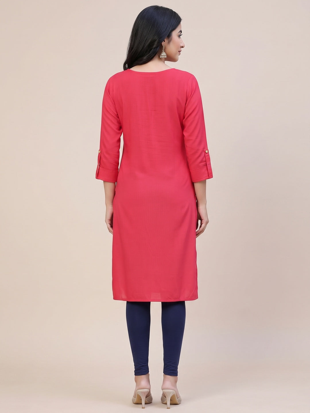 Pink Embroidered Rayon Kurti - Image 3