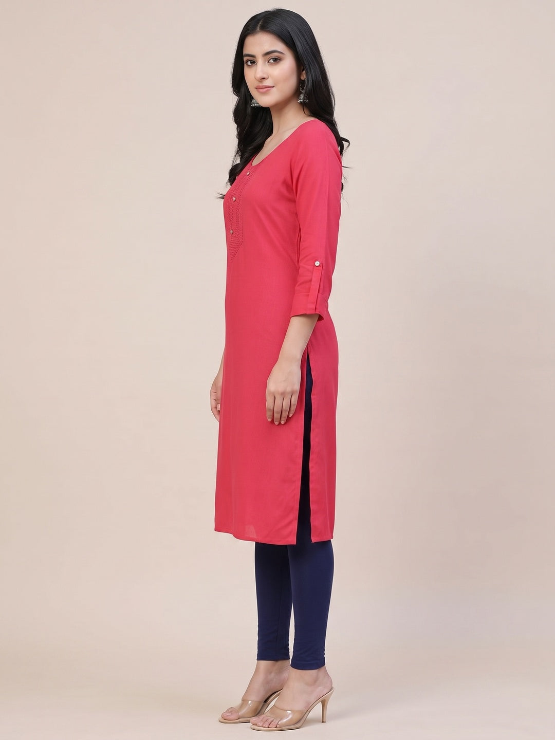 Pink Embroidered Rayon Kurti - Image 4