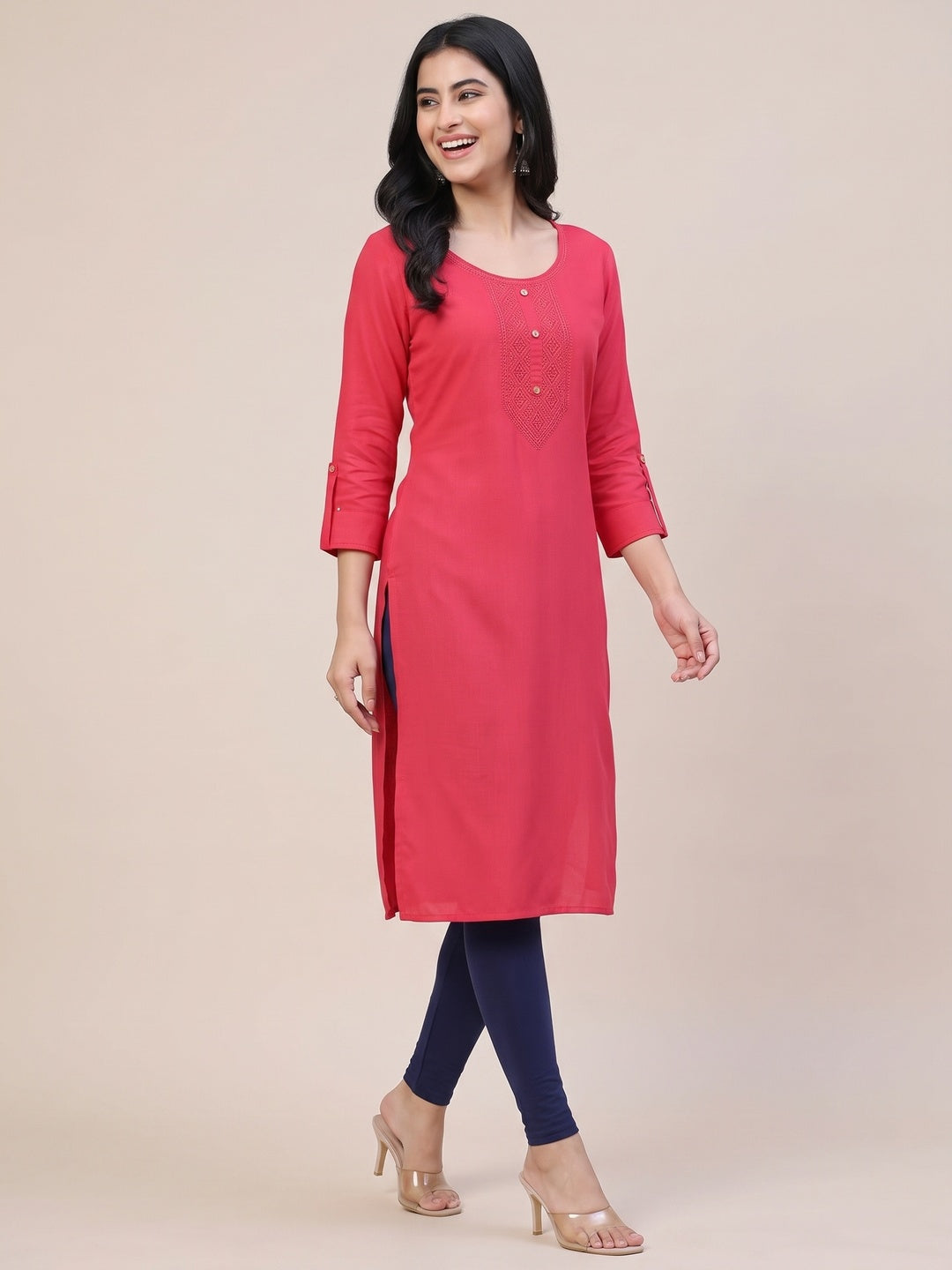 Pink Embroidered Rayon Kurti - Image 5