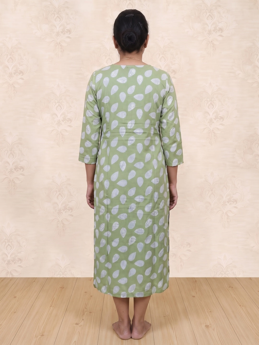 Green Floral Printed Rayon Kurti - Image 3
