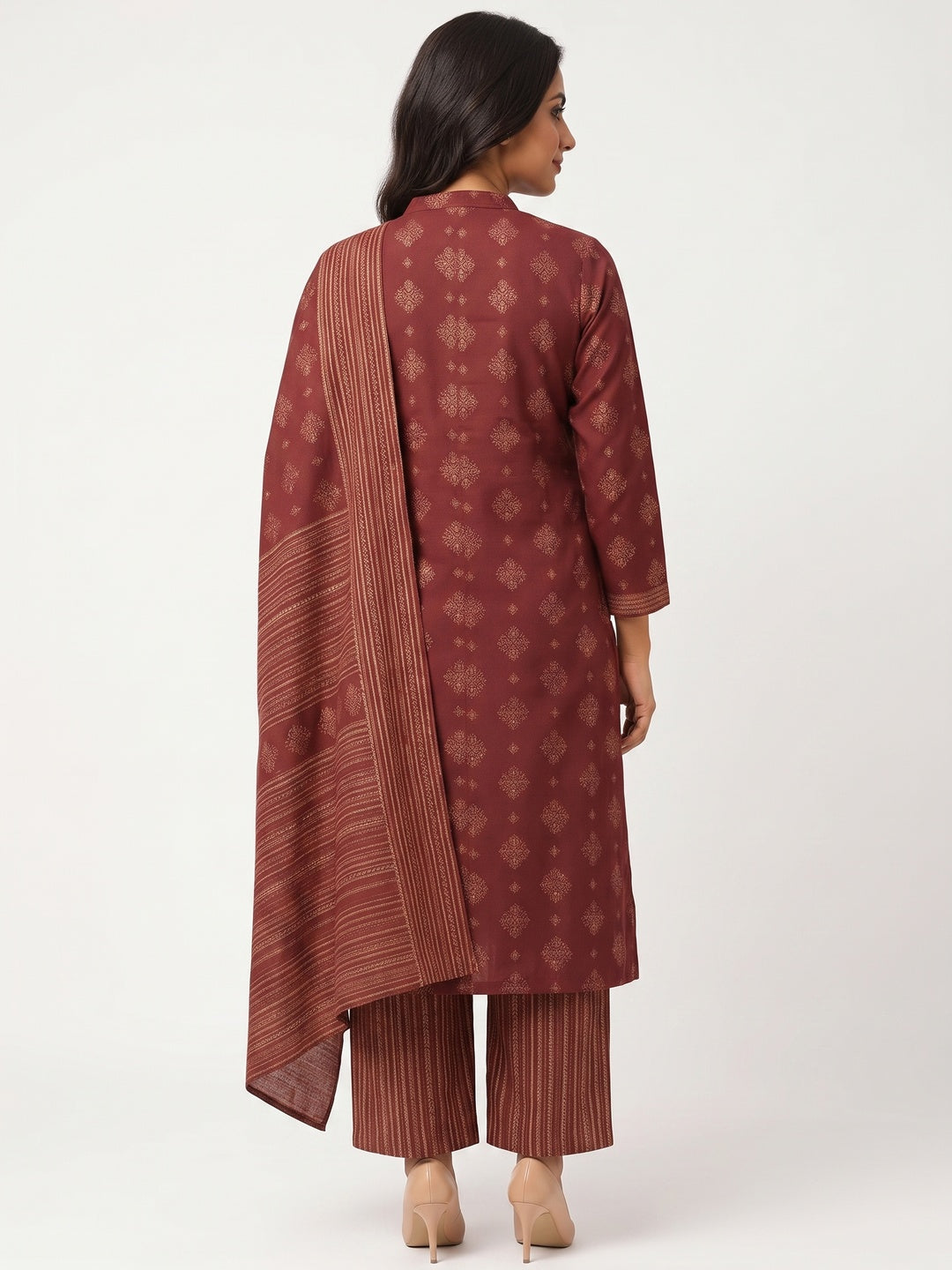 Pure Cotton Maroon Ethnic Suit Featuring All-Over Floral Motifs - Image 6