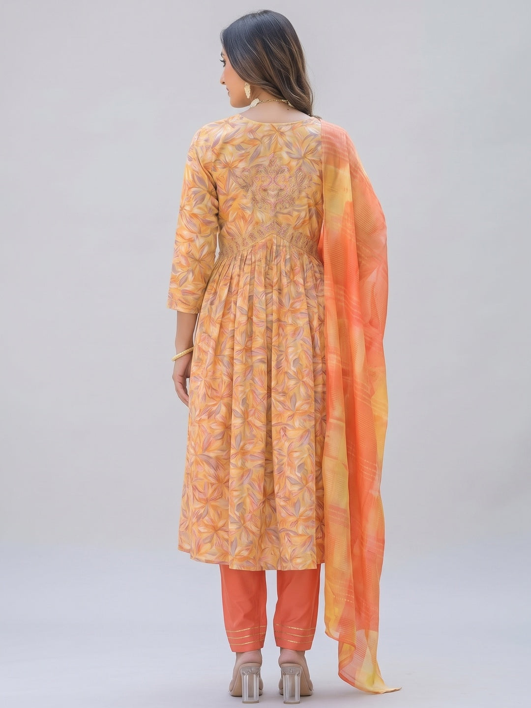 Yellow Floral Printed Modal Anarkali Salwar Suit - Image 6