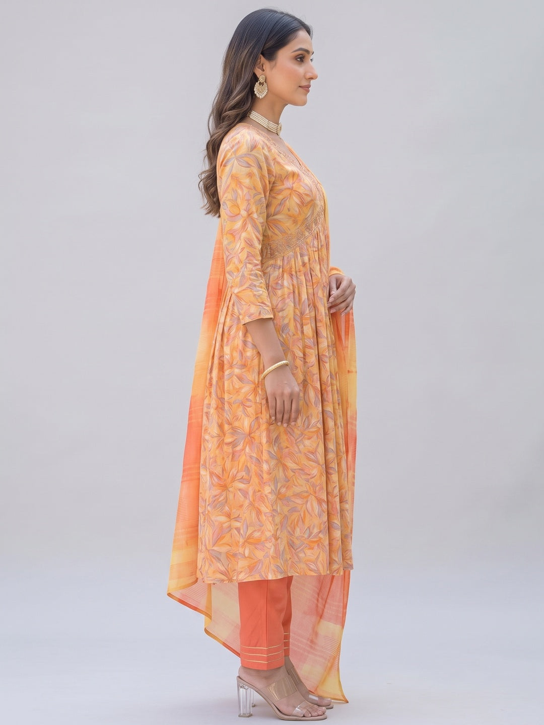 Yellow Floral Printed Modal Anarkali Salwar Suit - Image 3