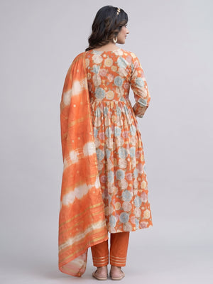 Orange Floral Printed Modal Anarkali Salwar Suit - Image 2