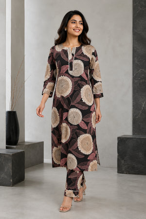 Peachmode Black Rayon Floral Printed Co-ord Set - Image 1
