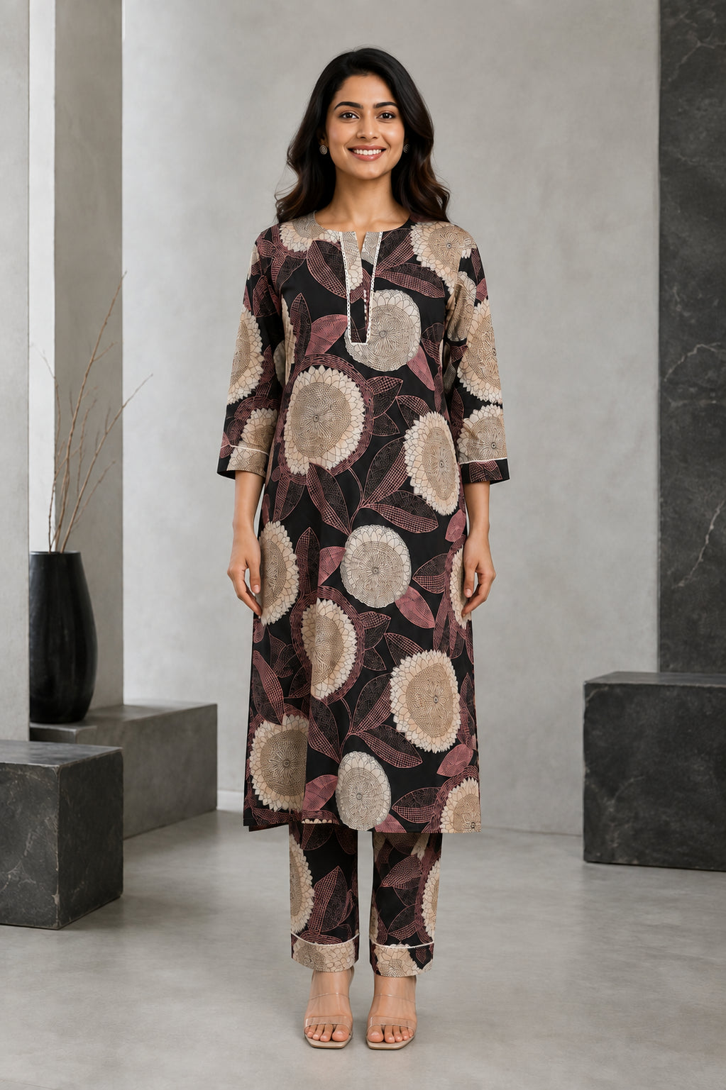 Peachmode Black Rayon Floral Printed Co-ord Set - Image 2