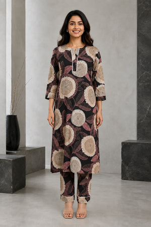 Peachmode Black Rayon Floral Printed Co-ord Set - Image 2