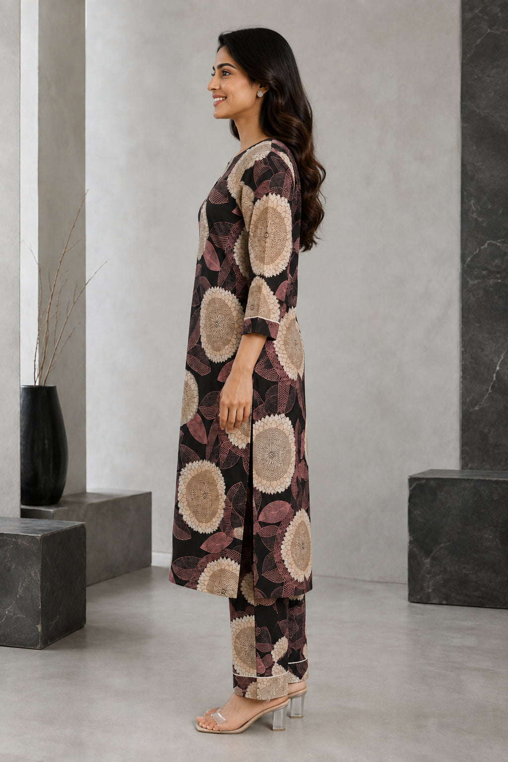 Peachmode Black Rayon Floral Printed Co-ord Set - Image 3