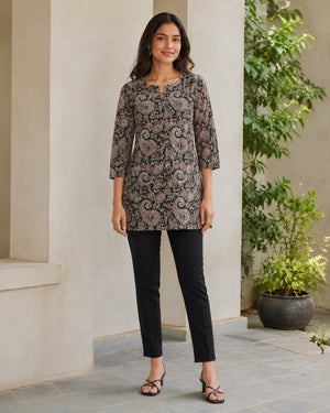 Peachmode Black Cotton Paisley Printed Top - Image 2