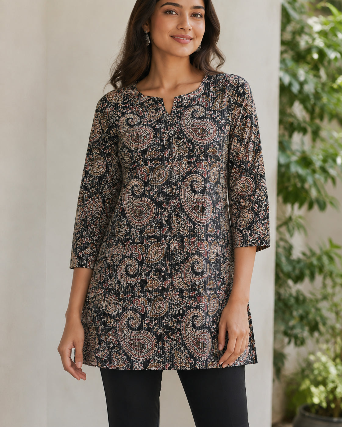 Peachmode Black Cotton Paisley Printed Top - Image 5