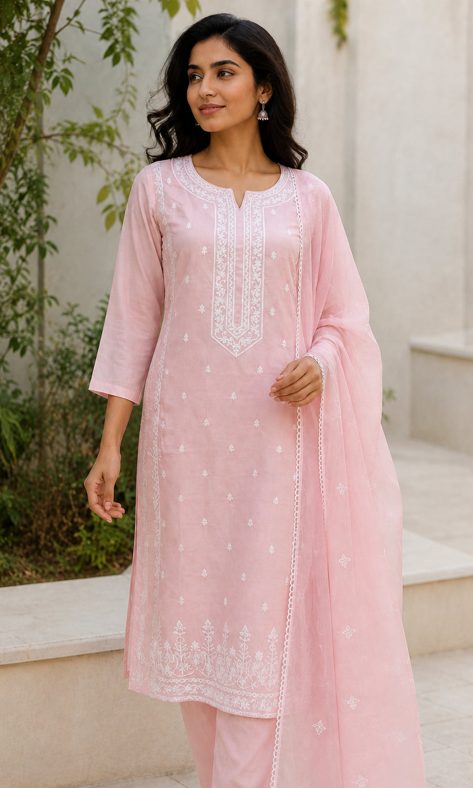 Peachmode Pink Chanderi Silk Floral Embroidered Salwar Suit - Image 5