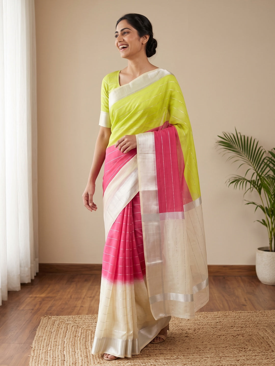Multicolor Geometric Weaving Georgette Saree - Image 4