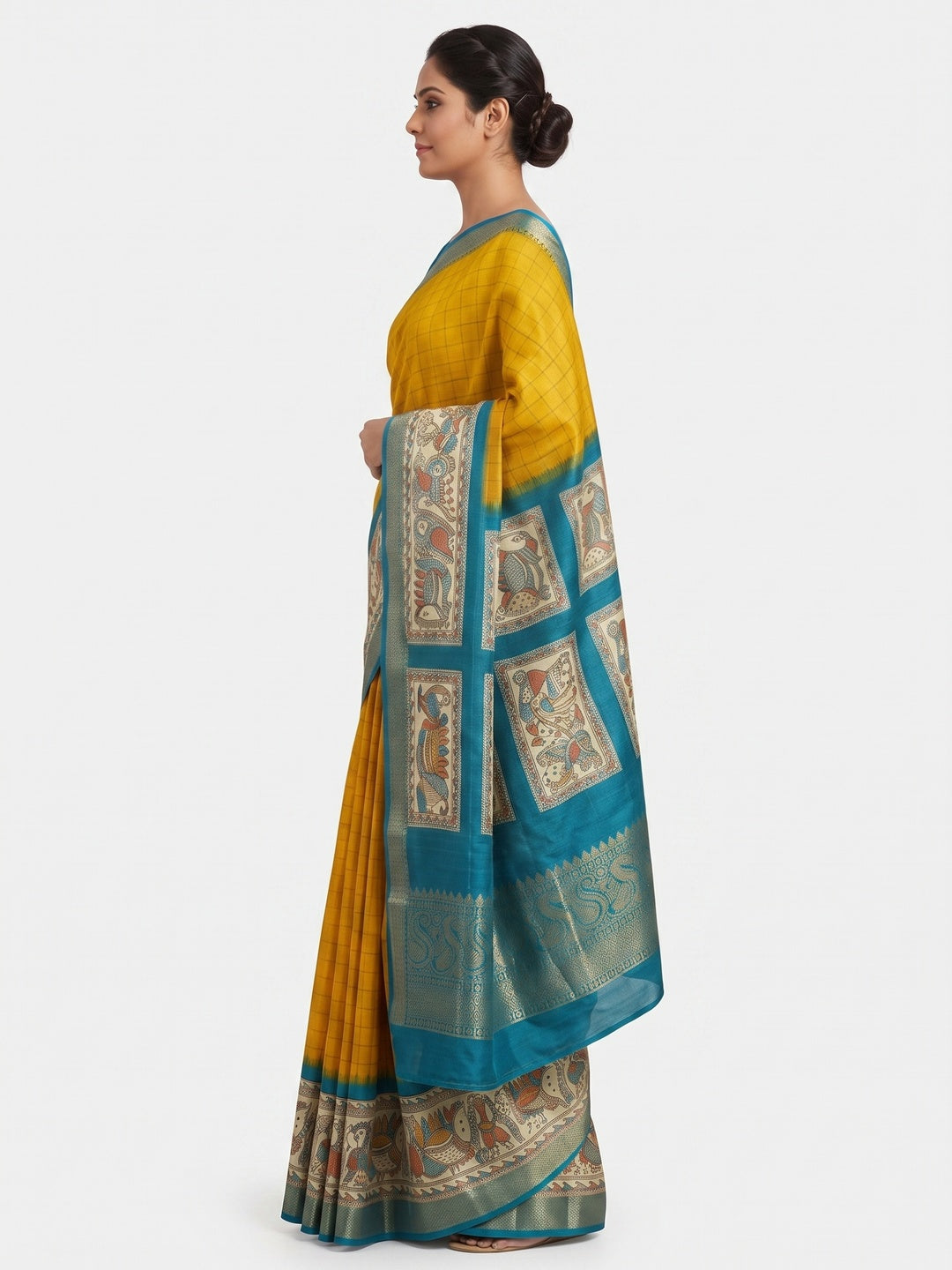 Yellow Weaving Dola Silk Saree With Zari Border - Image 3