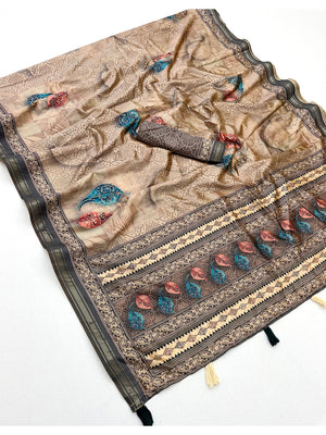 Peachmode Beige Paisley Printed Art Silk Saree - Image 2