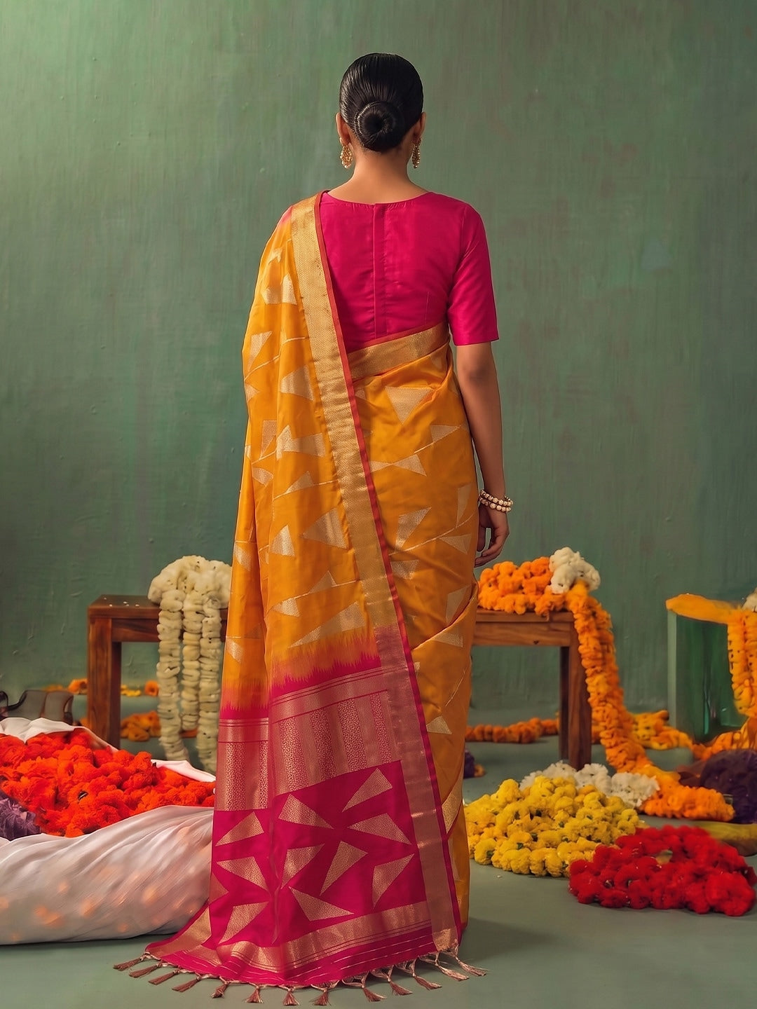 Peachmode Orange Silk Blend Woven Saree - Image 2