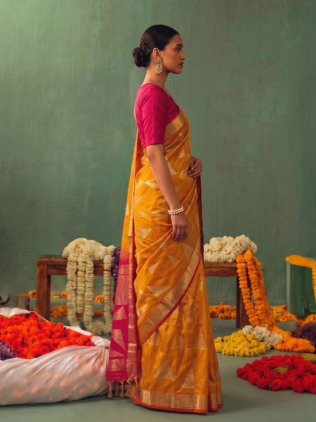 Peachmode Orange Silk Blend Woven Saree - Image 3