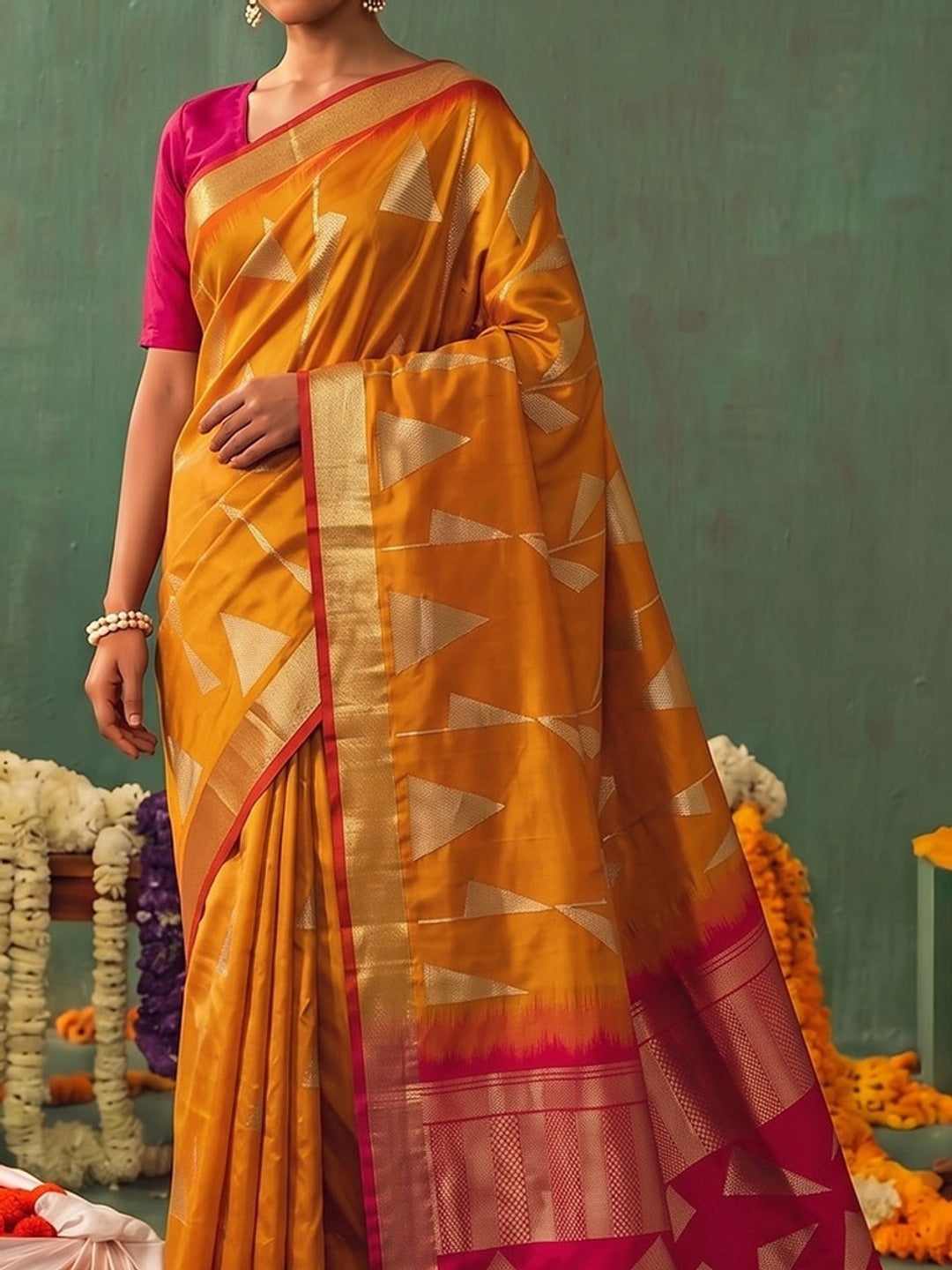 Peachmode Orange Silk Blend Woven Saree - Image 4