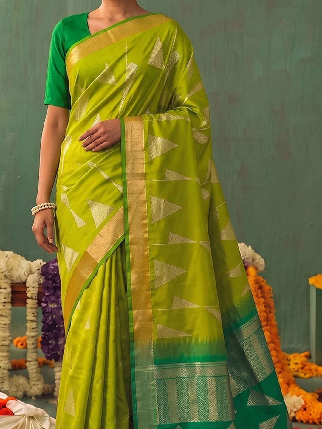 Peachmode Mustard Silk Blend Woven Saree - Image 4