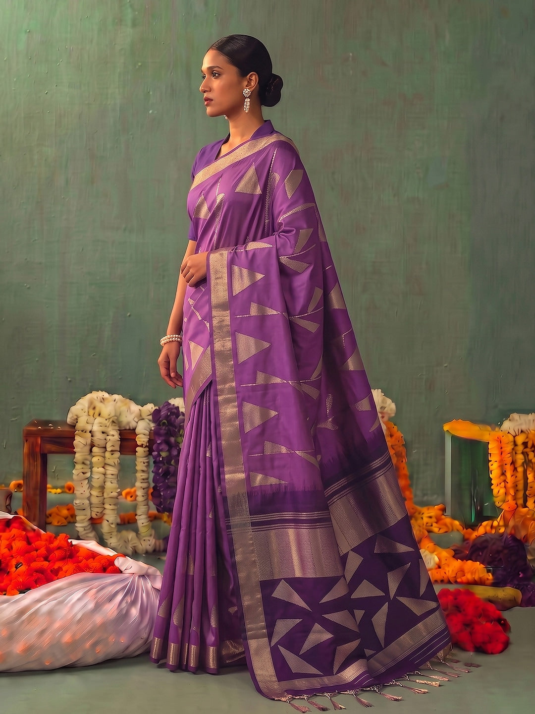 Peachmode Purple Silk Blend Woven Saree - Image 3