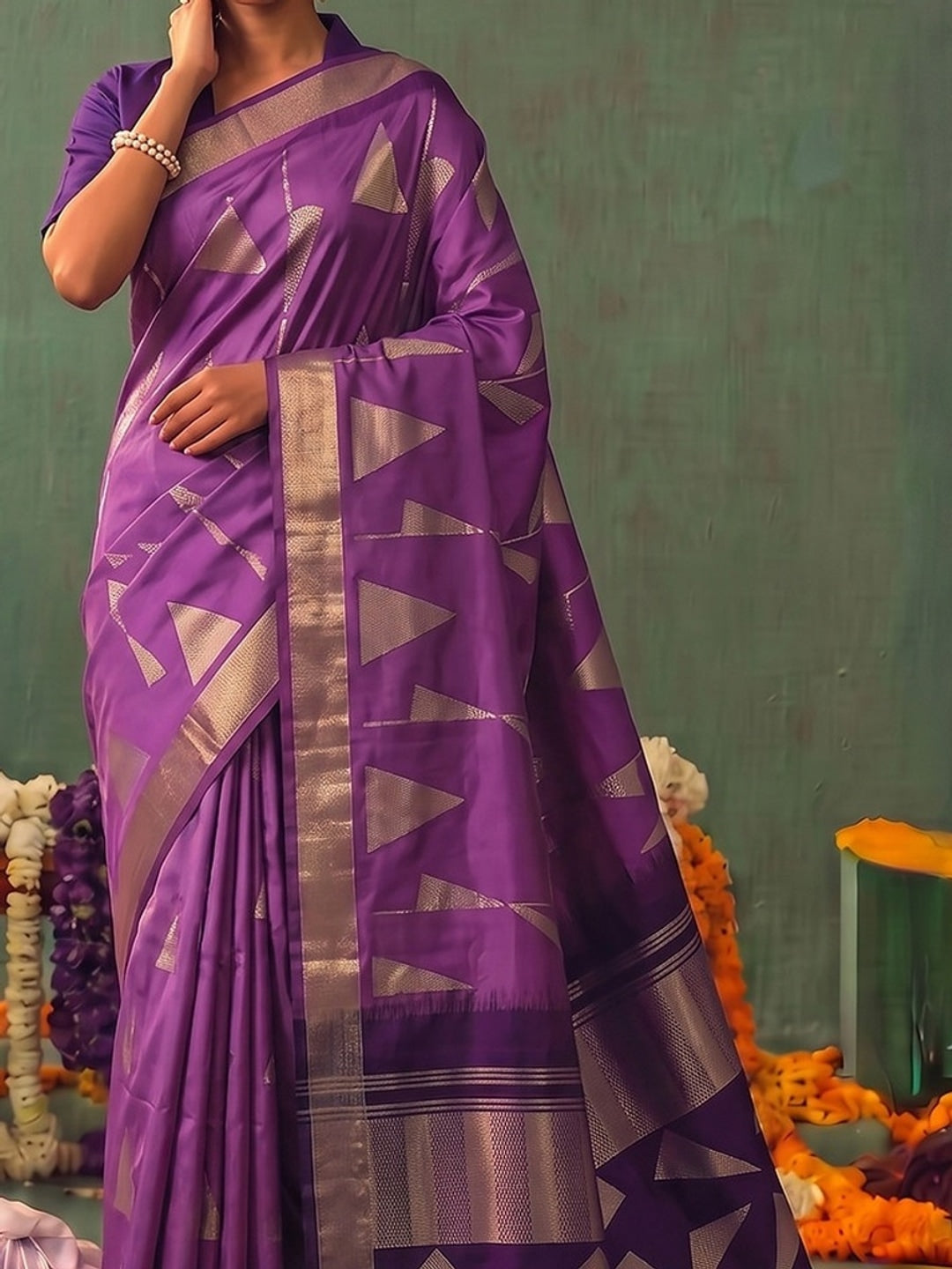 Peachmode Purple Silk Blend Woven Saree - Image 4