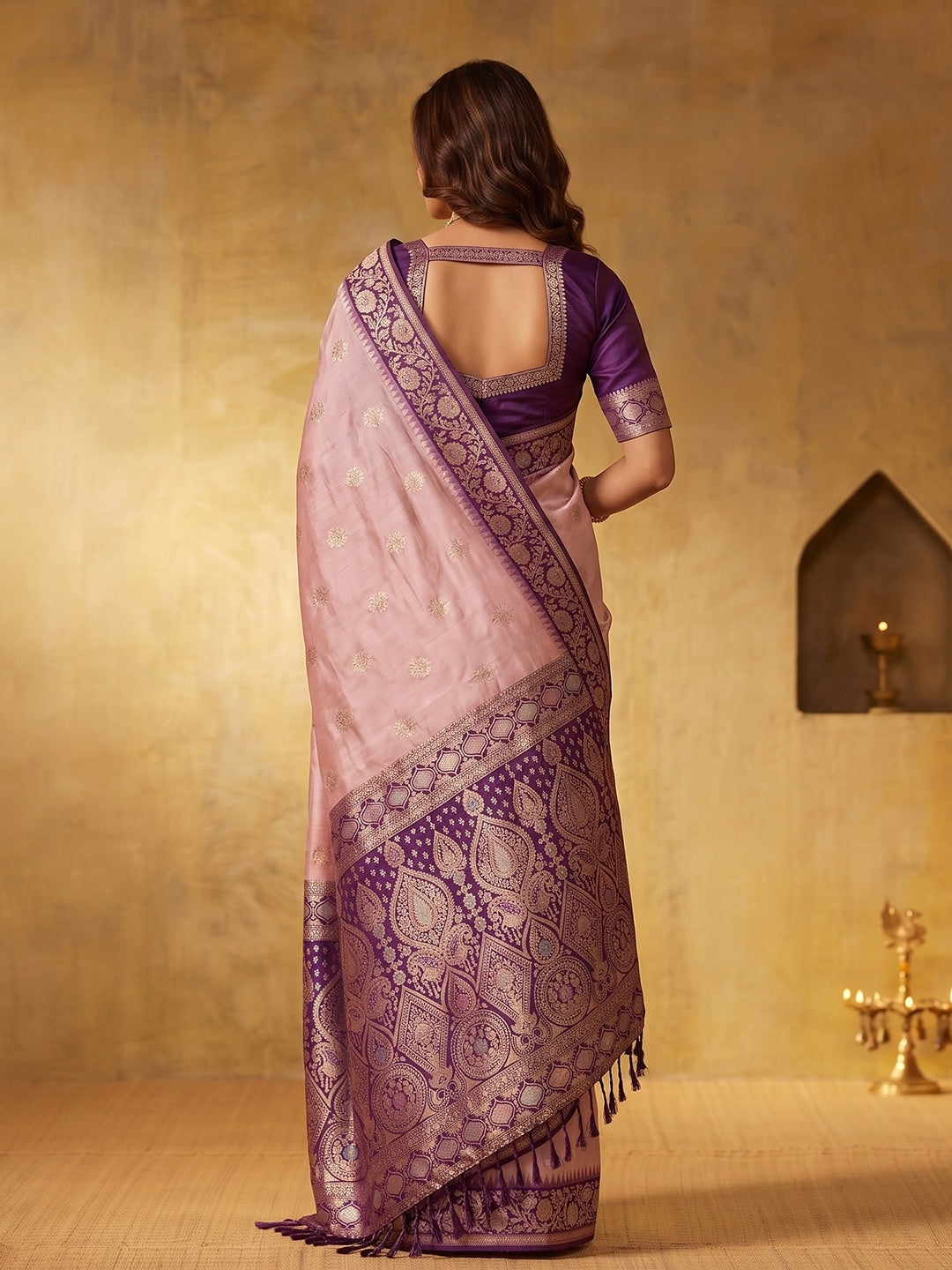 Peachmode Wine Silk Blend Woven Saree - Image 3