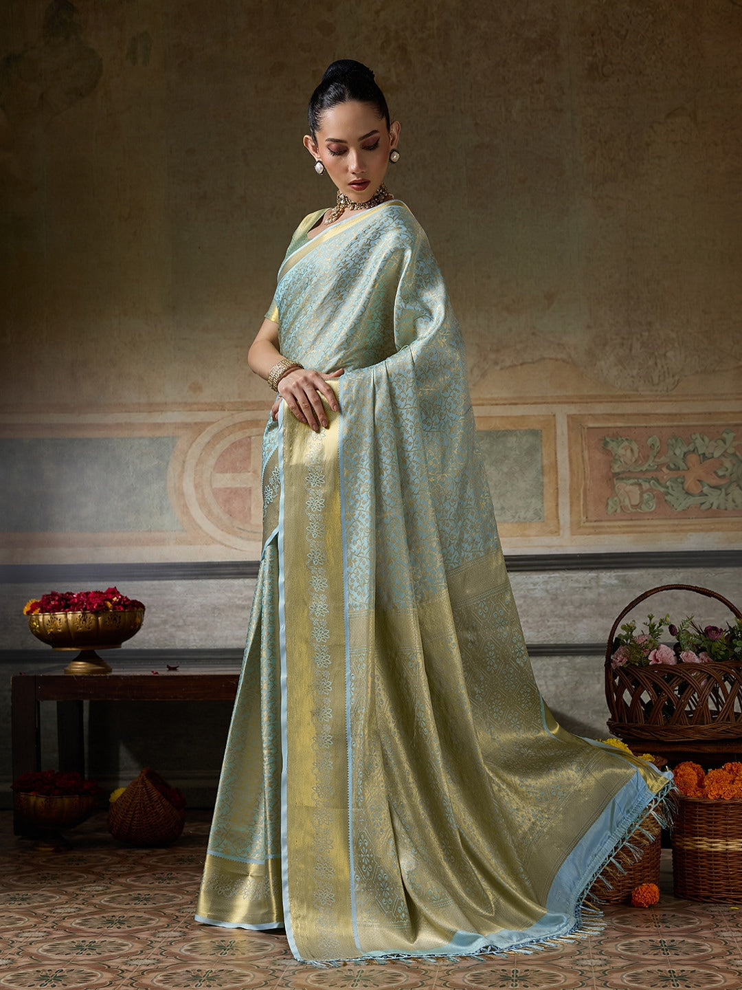 Peachmode Blue Kanjivaram Silk Woven Saree - Image 2
