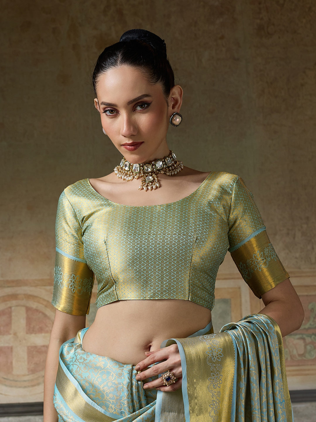 Peachmode Blue Kanjivaram Silk Woven Saree - Image 5